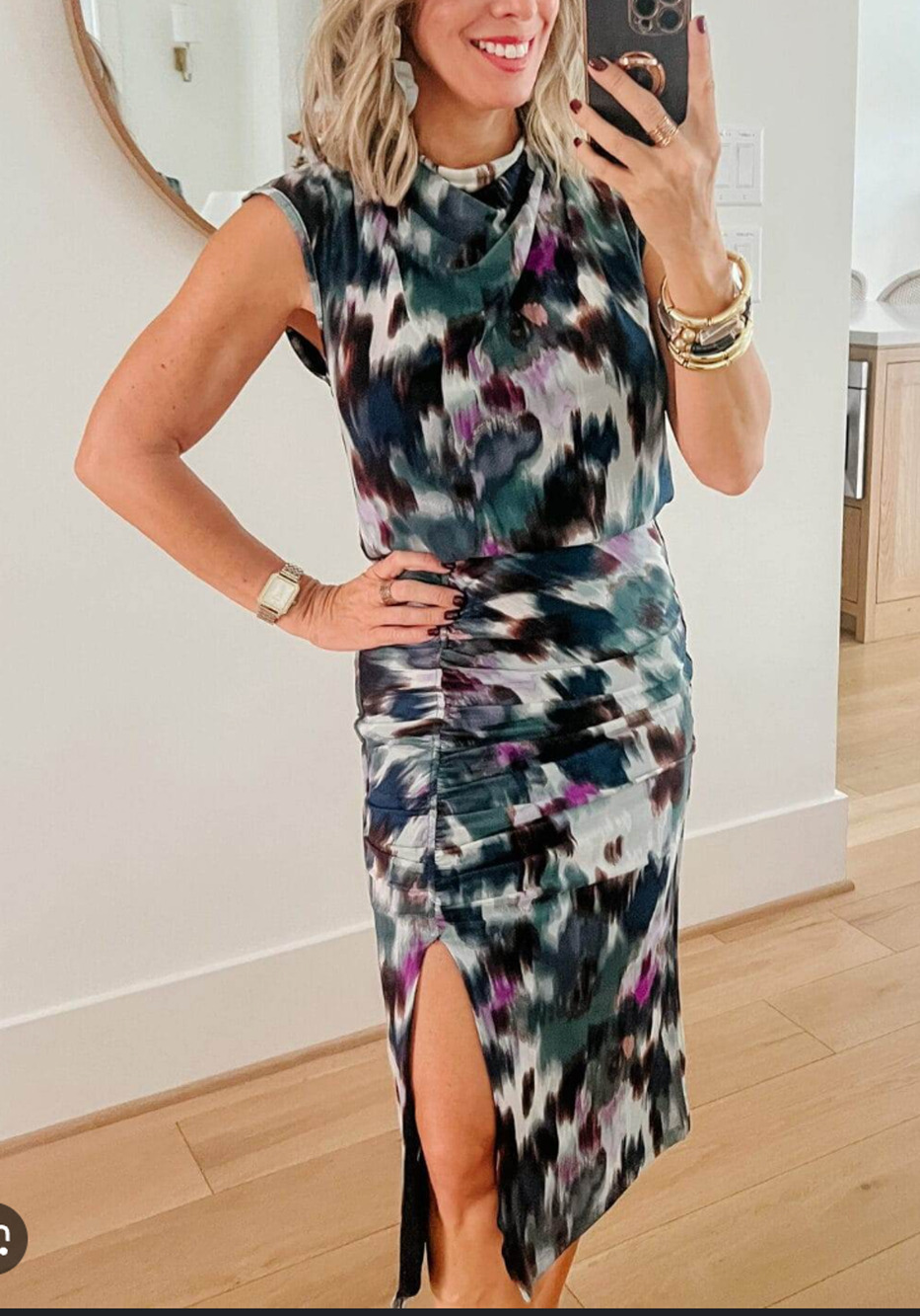 EVEREVE NWT Athena Abstract Ruched Midi Dress // XS